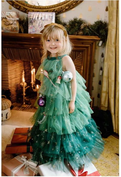 Great Pretenders kerstboomjurk kind verkleedjurk met haarband 3-4 jaar.