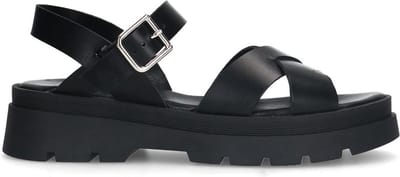 Manfield - Dames - Zwarte leren sandalen - Maat 36