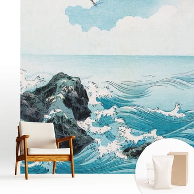 Wallfluent Behang - Zeegezicht Muurbehang - 250x250 cm - Blauw Behang - Voor liefhebbers van maritieme landschappen en kunst - Behang Voor de woonkamer, voor het kantoor, voor de slaapkamer - Wanddecoratie Landschappen
