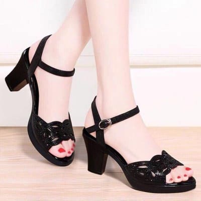 Nieuwe Sandalen met Dikke Hakken Dames Zomer Vissenmond Dames Schoenen Strass Hoge Hakken Dames Zwarte Moederschoenen Dames 38 zwart