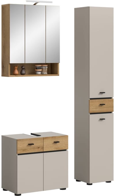 Badcombinatie met verlichting - 3-delige kast in kasjmier - 107x191x35 cm