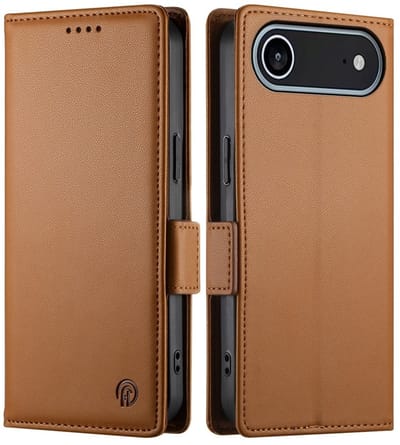 Lunso Geschikt voor iPhone 17 Air hoesje - PU leren Bookcase met ruimte voor pasjes - Bruin