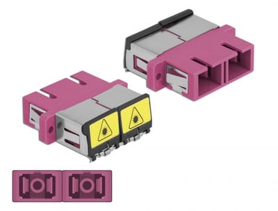 Delock Optical Fiber Coupler with laser protection flip SC Duplex female to SC Duplex female Multi-mode violet