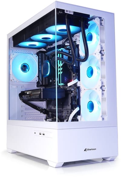 AMD Ryzen 7 8700 High-End Game PC WATERKOELING - RTX 5060 - 32GB DDR5 RGB - 1TB SSD - MSI B840 Gaming Plus WIFI - WiFi 7|Bluetooth 5.4|LAN 2.5Gbps - Sharkoon AK6 RGB White Aquarium Case