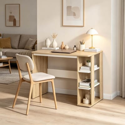 STILVORA Bureau - Computerbureau Met Zijrek En Ruim Werkblad - Voor Slaapkamer En Kantoor - Spaanplaat - 100x44x74 Cm - Wit Licht Eiken