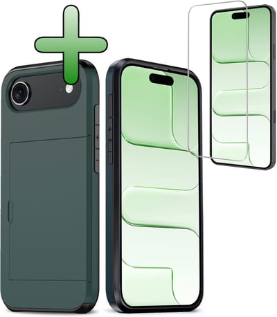 Hoes Geschikt voor iPhone Air Hoesje Hard Case Met Pas Houder Met Screenprotector - Hoesje Geschikt voor iPhone Air Hoes Shockproof Hard Cover Met Kaarthouder - Donkerblauw