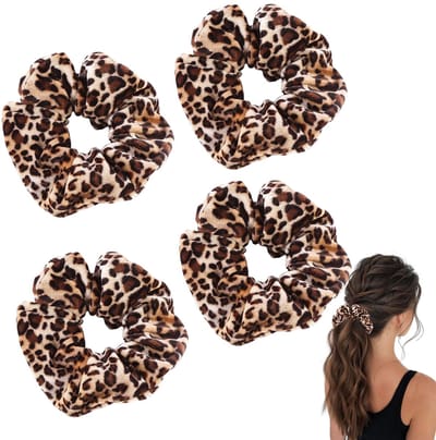 Scrunchies haarelastiekjes, haarelastiekjes met luipaardpatroon, dikke scrunchie haarband, elastisch, fluweel, luipaard, haaraccessoires voor dames, voor lange fijne krullende paardenstaart