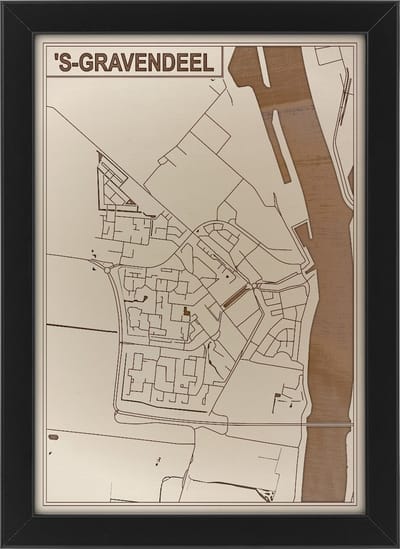 Houten stadskaart van 's-Gravendeel
