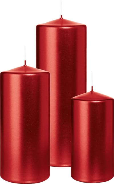 Wiedemann Cilinderkaarsen/stompkaarsen - set van 3 - metallic rood - 6x12/7x15/7x20 cm