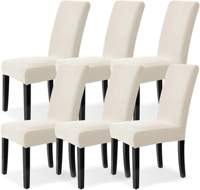 Stoelhoezen voor eetkamerstoelen - set van 6 - beige - stretch spandex