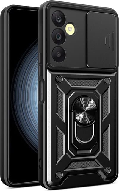 MobyDefend Hoesje - Geschikt voor Samsung Galaxy A25 - Pantsercase Met Draaibare Ring - Zwart