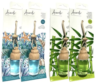 Luchtverfrisser toilet 4x - Oceaan / Bamboe - Ocean / Bamboo - 8 ml - Hanger - Hangers - Verfrisser - Geurverfrisser - Parfum - Geur - Hout - Houten - Geurflesje - Fles - Flesje - Flesjes - Glas - Glazen - Klein - Kleine - Wc