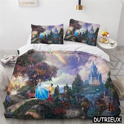 Collection de Literie Film d'Animation 3D Aladdin Jasmine Princesse Disney Housse de Couette Collection 3 Pièces Housse de Couette et Taie d'Oreiller Textile de Maison Cadeau AU Double(180x210cm)1
