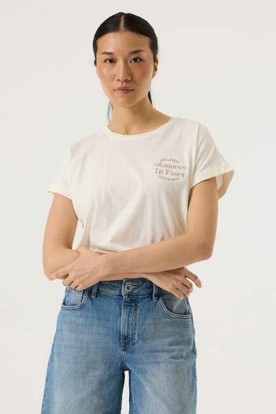 GARCIA Dames Tekst Print T-shirt Wit Korte mouw