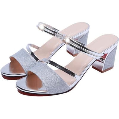 Sandales à talons hauts femmes chaussures Peep Toe talons carrés dames sandales chaussures d'été femme talon de mode 32 argenté