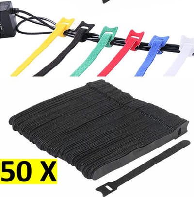 Klittenband Kabelbinders - Kabel Organiser - Kabel Management - 50 Stuks - Zwart