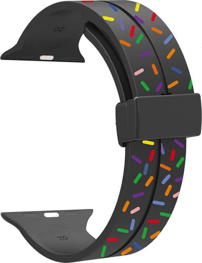 Stravo Regenboog siliconen magnetische bandje Geschikt voor Apple Watch 46mm (Series 10/11), 45mm (Series 7/8/9), 44mm (Series 4/5/6, SE 1/2/3), 42mm (Series 1/2/3), 49mm (Ultra 1/2/3) - Zwart - Sport Siliconen Polsbandje Horlogebandje