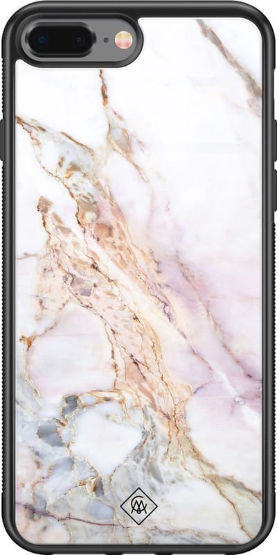 Casimoda® hoesje - Geschikt voor iPhone 8 Plus - Parelmoer Marmer - Luxe Hard Case Zwart - Backcover telefoonhoesje - Multi