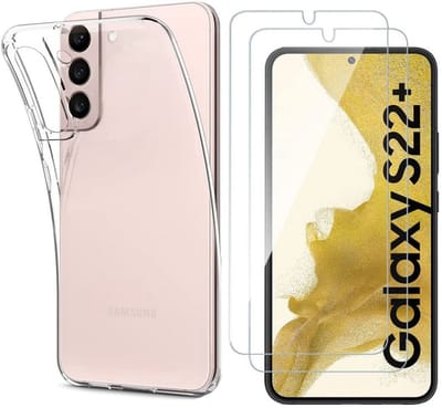 Hoesje Ultraslank geschikt voor Galaxy s22 Plus backcover siliconen Transparant en 2 stuks ScreenProtector Gehard Glas