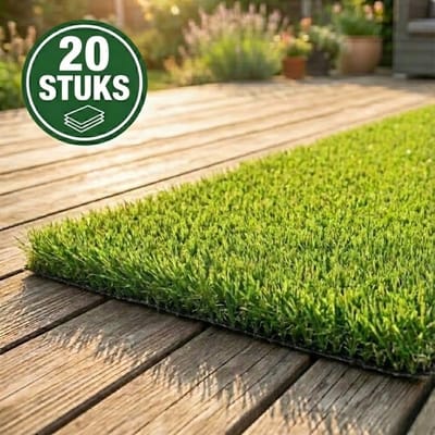 Niba® Kunstgras 2x1m - 20 stuks - 20mm hoog - Grastapijt voor Balkon, Camping & Deurmat