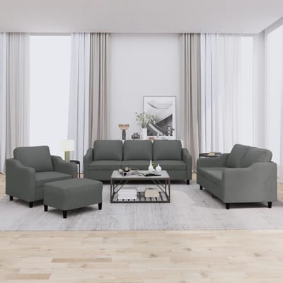 vidaXL - 4-delige - Loungeset - met - kussens - stof - donkergrijs
