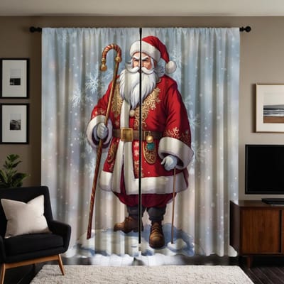 2 pièces de montagne enneigée HD que canne Père Noël rideau décoratif blanc attache rideau imprimé numérique style de décoration intérieure de W52H63inchW132H160cm gray