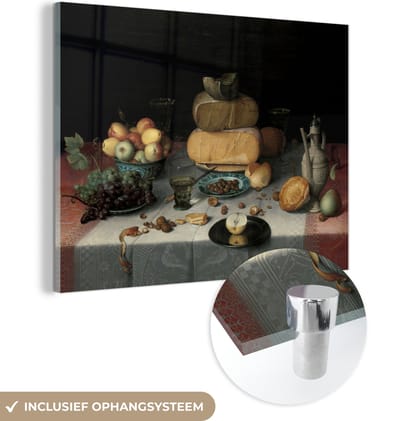 MuchoWow® Glasschilderij 120x90 cm - Schilderij acrylglas - Stilleven met kazen - Kunstwerk - Oude meesters - Foto op glas - Schilderijen