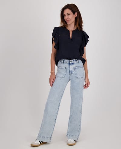 Je m'appelle Dames Broek Straight fit Met stretch - Blauw - Maat S