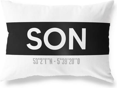 Tuinkussen SON - NOORD-BRABANT met coördinaten - Buitenkussen - Bootkussen - Weerbestendig - Jouw Plaats - Studio216 - Modern - Zwart-Wit - 50x30cm