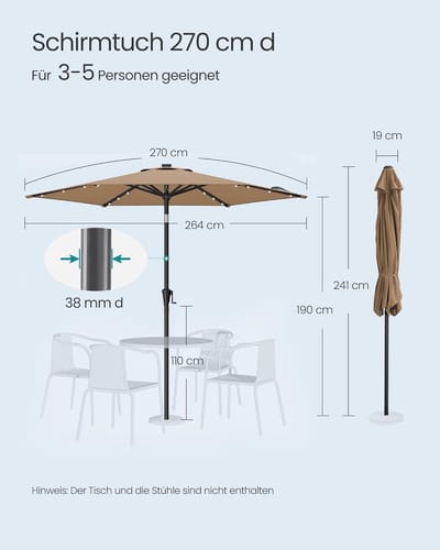 Balkonparasol Bellavero 180x125 cm – Verstelbare Taupe Parasol voor Balkon, Terras & Tuin – UV-bestendig UPF 50+ Zonwering – Kantelbaar 30° – Inclusief Opbergtas – Weerbestendig & Compact Op te Ber...