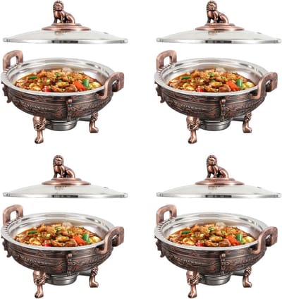 Chafing Dishes Set - Voedselwarmers Buffet - Eten Warm Houden - Kijkvenster Deksel - 4 Stuks - Brons