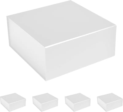 Opvouwbare Cadeaudozen - Geschenkverpakking Doosjes - Feestelijke Gelegenheden - Magnetisch Deksel - 8x8x3 Inch - Wit