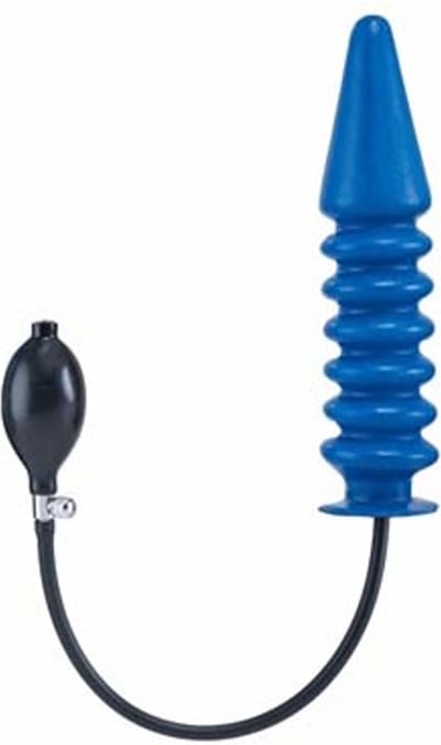 Opblaasbare geribbelde dildo met harde kern - blauw - large