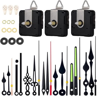 3 Stuks Wandklok Mechanisme met Quartz Beweging, Stille Beweging en 5 Verschillende Wijzerplaten voor DIY Klok Reparatie en Onderdelen Vervanging (16/20/23mm)