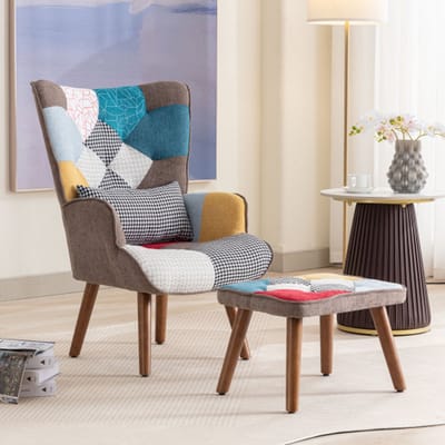 Bijpassende kleur vrijetijdsstoel met voetsteun, rugleuning en kussen, vrijetijdsstoelcombinatie woonkamer