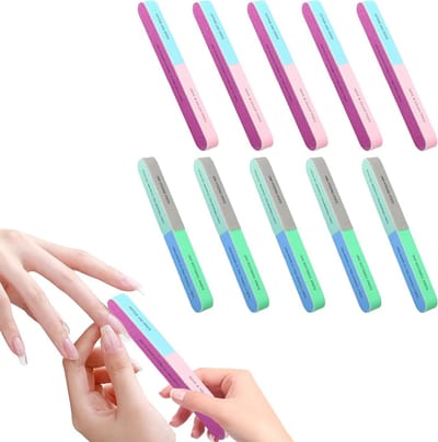 Multifunctionele nagelvijl set van 10 stuks, natuurlijke zeefzijdige vijl voor nagelverzorging, ideaal voor thuis en salons, 17,8 x 2 x 1,6 cm, perfect voor manicure en pedicure