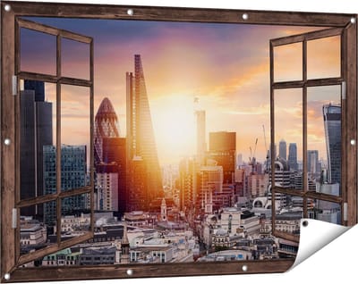 Gards Tuinposter Doorkijk Londen Stad bij Zonsopgang - 120x80 cm - Tuindoek - Tuindecoratie - Wanddecoratie buiten - Tuinschilderij