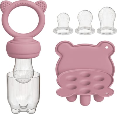 Liefjes & Co Fruitspeen & IJsblokjesvorm - Baby Speen met Bijtring - BPA-vrij Siliconen - 3 Speenmaten S/M/L - Pastelroze