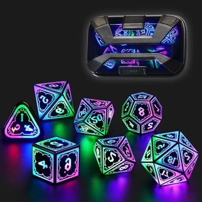 Verlichte Dobbelstenen Set - Oplaadbare Dobbelstenen - Tabletop Avonturen - USB-C Oplaadbaar - 7 Delig - Gemengde Kleur