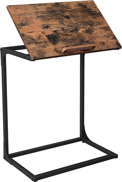 VASAGLE Bijzettafel, laptoptafel met verstelbaar oppervlak, 55 x 35 x 66 cm, banktafel, bureau, slaapkamer, woonkamer, eenvoudige constructie, stalen frame, industriële stijl, vintage bruin-zwart LNT057B01