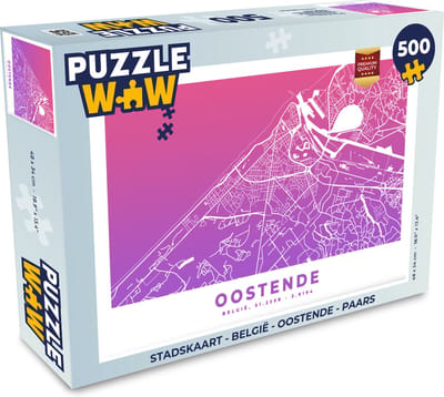 Puzzel Stadskaart - België - Oostende - Paars - Legpuzzel - Puzzel 500 stukjes - Plattegrond