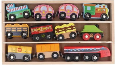 Houten Treinset - Speelgoed Trein - Kinderspel - Handgemaakt en Veilig - 34x20x4 cm - Multicolor