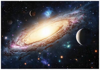 WALLARENA - Fotobehang - 150x105 cm - ruimtebehang, planeten, sterrenstelsel, behang voor jongens en kinderen