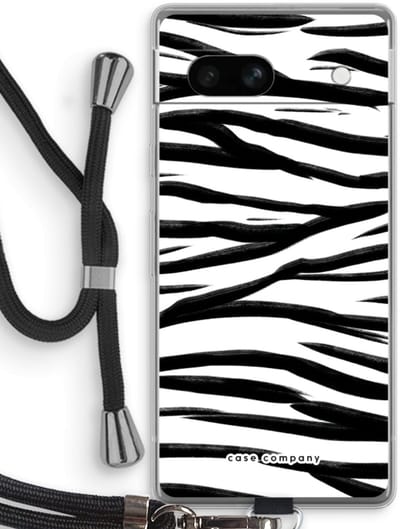 Case Company® - Hoesje met koord geschikt voor Google Pixel 7A hoesje met Koord - Zebra pattern - Telefoonhoesje met Zwart Koord - Bescherming aan alle Kanten en Over de Schermrand