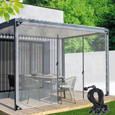 Waterdicht Dekzeil Gordijn - Transparant Zeildoek Paneel - Buiten Leefruimte Creëren - Met Ritssluiting Deur - 55 x 25 m