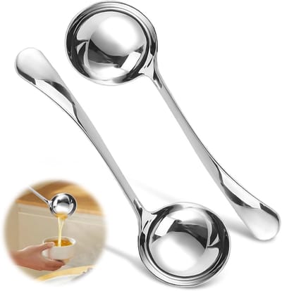 2 Stuks Roestvrijstalen Zilveren Soeplepel, 20 cm Juslepel, Sauslepel voor Het Zetten van Bouillon, Sauzen en Serveren, Vaatwasmachinebestendig