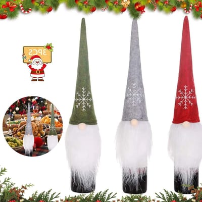 Kerst Wijnfleshoezen Set van 3 - Santa Hoed Flessenbescherming voor Feestelijke Tafelversiering en Diner