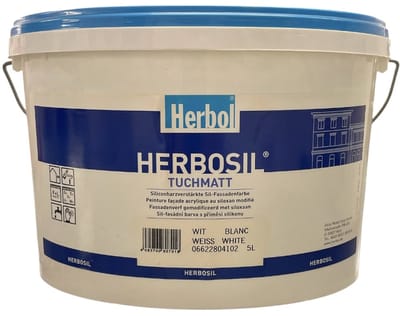 Herbol Herbosil Tuchmatt - Hoogwaardige matte gevelverf verf versterkt met siloxaanhars - 5 L - Wit