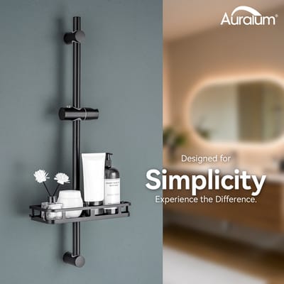 Auralum Max Glijstang - 70 cm - Universal Douchestang - Met Zeepschaal - RVS - Verstelbaar Bevestiging - Douche Glijstang - Eenvoudige Installatie - Zwart