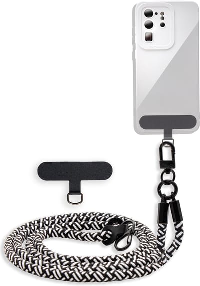 Cadorabo mobiele telefoonketting geschikt voor Samsung Galaxy S24 PLUS in ZWART - WIT met verstelbaar riemkoord om om je nek te hangen